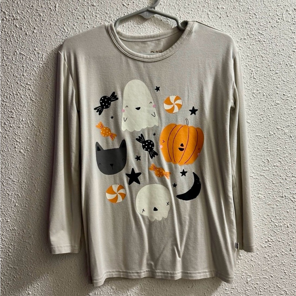 Little Sleepies Cream Halloween Ghost and Pumpkin Long Sleeve Tee